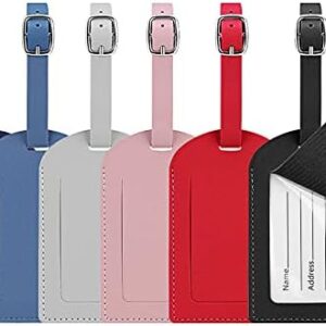 Luggage Tags, 6 Pcs Leather Baggage Labels Travel Luggage Tag with Name ID Card Suitcase Labels Tags for Luggage Bags Backpacks Cruise Waterproof Travel Accessories 6 Colors