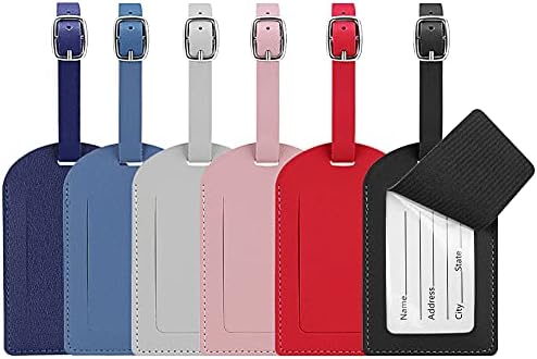 Luggage Tags, 6 Pcs Leather Baggage Labels Travel Luggage Tag with Name ID Card Suitcase Labels Tags for Luggage Bags Backpacks Cruise Waterproof Travel Accessories 6 Colors