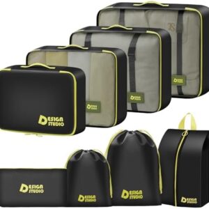 MOFELON 8 PCS Packing Cubes for Suitcase, Travel Luggage Organisers for Backpack, Waterproof Suitcase Organiser Bags, Travel Essentials Accessories - Black