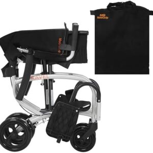 MobiQuip 8kg Travel Wheelchair, Ultra Lightweight, Compact, Folding Wheelchair, Attendant-Propelled, Light Aluminium Frame, Portable Transit Mobility Wheelchair with Carry Bag Silver Frame