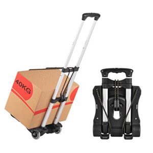 Hivexagon Folding Luggage Cart, Compact Lightweight and Durable Aluminum Alloy Travel Trolley 40kg/88lbs Load Capacity for Luggage, Personal, Travel, Moving and Office Use