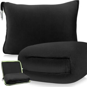 DAWNTREES Travel Blanket for Airplane & Car,Long Flight Essential for Women,Men,Kids,Compact Pillow,with Luggage Sleeve & Backpack Clip