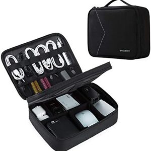 bagsmart Extra Large Double Layer Portable Travel Cable Organiser Bag Electronics Accessories Storage Case for 10.5'' iPad Pro, iPad air, Charger, Adaptors, Kindle, Hard Drives (Black-Lightweight)