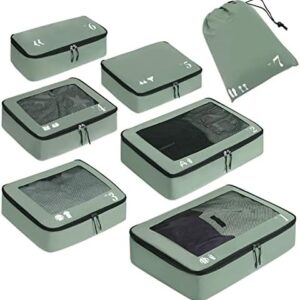 Packing Cubes for Suitcase 7 PCS Travel Organiser Packing Bags Recycled PET Eco Friendly Travel Accessories Shoes Bags for Travel Storage Bag Luggage Organiser Bags Travel Pouch(Green)