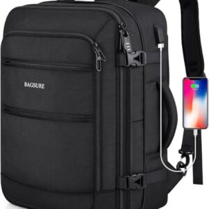 Bagsure Travel Backpack for Men, 40L Large Expandable Carry-On Luggage for Men and Women, 17.3 Inch Laptop Backpack