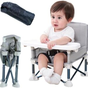 JIAMAIN High Chair, Baby High Chairs, Foldable Toddler Dining Chair with Adjustable Strap and Removable Tray, Portable Baby Feeding Seat (Grey)