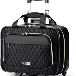 Rolling Laptop Bag with Wheels for Women - Rolling Briefcase 15.6 Inch Laptop Bag Flight Approved Trolley Bag Carry On Luggage for Work Travel College Computer Business Lightweight Black