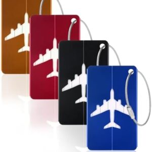 Vicloon 4 Pcs Luggage Tag, Luggage Labels Travel Suitcases Aluminium Tags, Aluminum Luggage Tag with Name ID Card for Luggage Baggage Identity ID Labels