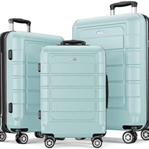 SHOWKOO Suitcase Sets 3 Piece Hard Shell PC+ABS Expandable Lightweight Durable Travel Luggage with Spinner Wheels TSA Lock, 20" 24" 28" -Mint Green