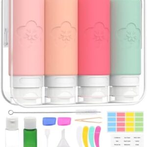23 Pack Travel Bottles for Toiletries 100 ml, Leak Proof Refillable Squeezable Containers Kits with Clear Zipper Bag and Labels, Portable Silicone Travel Bottles Accessories for Shampoo Conditioner
