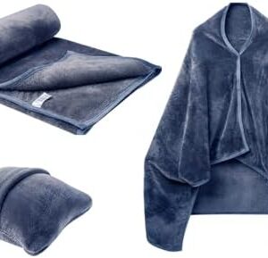 Travel Blanket & Pillow Combo – Lightweight Flannel Shawl | Warm Airplane Blanket with Pillow for Men & Women