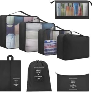 Packing Cubes for Suitcase, 8 PCS Travel Luggage Packing Organizers Waterproof Travel Essentials (Dark Black)