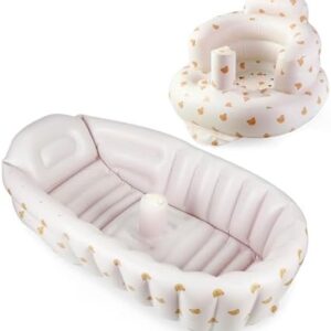 2Pack Baby Inflatable Bathtub & Baby Seat for Sitting Up 3 Months+, Portable Travel Inflatable Baby Chair, Infant Bath Tub and Chair with Built in Air Pump for Newborn