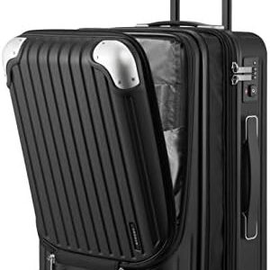 LEVEL8 Carry on Suitcase, 55CM Hand Luggage Expandable with Laptop Compartment, ABS+PC Hardshell Spinner Trolley Cabin Size with 4 Wheels, TSA, Black