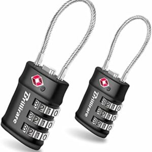 2 Pack TSA Approved Luggage Locks, Combination Travel Cable Lock, 3-Digit Waterproof Padlock, Zinc Alloy Outdoor Keyless Resettable Lock for Travel, Lockers, Bags, Backpack, Gym, Gate-by Brillirare