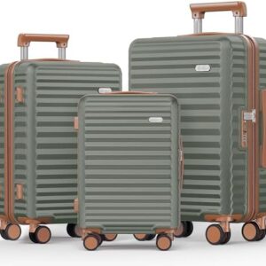 SHOWKOO Suitcase Sets 3 Piece Hard Shell PC Expandable Lightweight Durable Carry on Travel Hand Luggage with Double Spinner Wheels & TSA Lock, Light Green