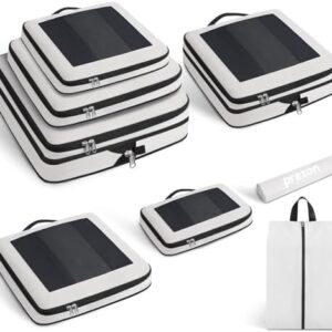 8 Set Compression Packing Cubes for Suitcases, Full Open & Visible Design, Luggage Organizer Bags Set for Carry on, Travel Essentials Travel Gifts for Women with Laundry Bag and Shoe bag