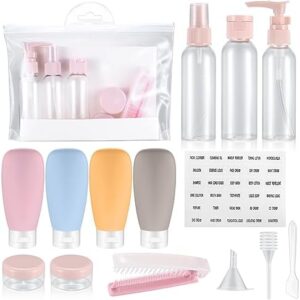 14 Pcs Travel Bottles Set, 60 ML Empty Refillable Squeeze Bottles Containers, Squeezable Travel Size Containers Set for Toiletries, Shampoo, Conditioner