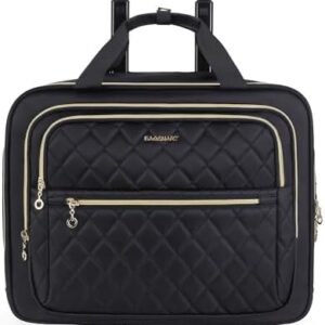 bagsmart Rollable Laptop Bag for Women Rolling Briefcase for 15.6 Inch Laptops, Underseat Carry On Luggage with Wheels, Rolling Computer Bag with TSA Lock, Black, 15.6 Inch
