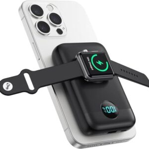 Magnetic Power bank 10800mAh,4-in-1 Wireless Portable Charger with iWatch Charger,QC4.0+20W PD Fast Charging USB C Battery Pack with LCD Display for Magsafe,iPhone16/15/14/13 Series,Apple Watch etc