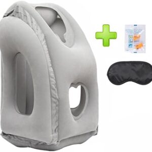 AIRGOODS Inflatable Travel Pillow 3rd Generation Neck and Head Support Pillow, Travel Pillow for Sleeping on Office Train Car Airplane (Grey)