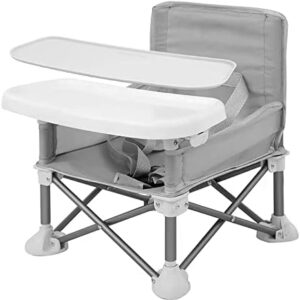PandaEar Portable Baby Booster Seat High Chair Travel Highchair| Compact Fold with Straps for Indoor/Outdoor Use| Great for Camping, Beach, Lawn |Toddlers, Kids, Boys, Girls(Seat with Placemat Grey)