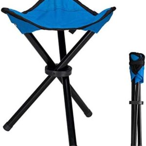 Outdoor Tripod Stool Portable Foldable Small 3-Legged Canvas Chair for Hiking Camping Fishing Picnic Beach BBQ Travel Backpacking Garden Seat (Blue)