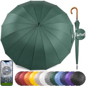 Royal Walk Windproof Umbrella Black Large 54 Inch Automatic Open for 2 Persons Stormproof for Men Women Classic Wooden Handle Lightweight Waterproof Durable Strong 16 Ribs Golf 120cm (Dark Green)