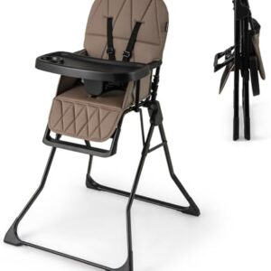 COSTWAY Foldable Highchair for Babies and Toddlers, Compact Lightweight High Chair with 3-Position Adjustable Tray & Footrest, Removable Seat Cushion (Coffee)