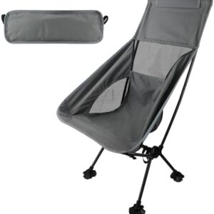 aiGear Camping Chair | Folding Camping Chairs with Storage Bag & Load Anti Slip Foot Covers | High Back Lightweight Chair for Outdoors Garden Hiking Fishing Picnic BBQ Beach Travel|Gray