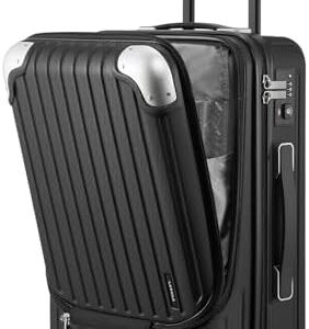 LEVEL8 Lightweight Hard Case Shell ABS+PC Luggage with 4 Spinner Wheels and TSA Lock, 20 Inch Hand Luggage Cabin Suitcase Hardcase Suitcase and Trolley, 55CM, Zwart, 37x24x55.5CM, 36L, Zwart,