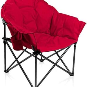 ALPHA CAMP Moon Chair Heavy Duty Camping Chair Up to 160 Kg Folding Camping Chairs for Adults with Cup Holder and Carry Bag, Red