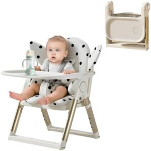 Foldable Child Seat with Tray, Dining Booster Chair with 3-Point Safety Belt, Travel High Chair with Cushion, Double-Layered Dining Plate, Eating & Feeding Table Seat for Toddlers, Ideal for On the Go