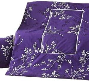 Surwin Travel Blanket and Pillow 2 in 1 for Adults Kifds Modern Microfiber Quilted Quilt Multifunctional Airplane Blanket Back Support Cushion for Sofa Bed Office Chair (150x195cm,Purple Branch)