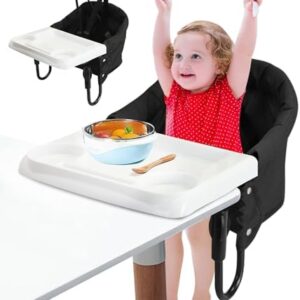 Portable High Chair Baby, Folding Baby Hook On Seat with 5-Point Safety Harness, Baby Table Seat with Removable Tray with Storage Bag,for Young Children Eating and Feeding for Home and Travel (Black)