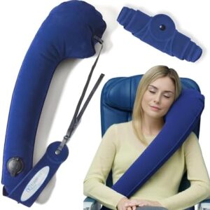 Ultimate Travel Neck and Body Pillow - Unparalled Support Design, Essentail for Bus, Train, Airplane, Office, Wheelchairs, Comfort and Support, Rolls Up, Straps to Airplane Seat & Car- Blue
