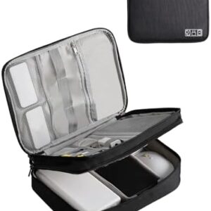 Accessories Bag Travel Electronics Organiser 3 Layer Cables Case for Power Bank, Camera, Ipad and Memory Card - Grey Electronic Case with 2 pcs Data Line Protect Sets