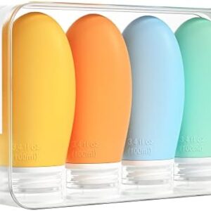 100ml Silicone Travel Bottle for Toiletries, 4 Pack Leak Proof Refillable Squeezable Containers for Liquid Shampoo, BPA Free and TSA Approved Travel Accessories