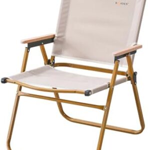 BOOSDEN Camping Chair, Outdoor Garden Folding Chair, Wood Armrest Relax Camp Chairs, Portable Foldable Picnic Chair, Beach Chair, Lightweight Lawn Furniture for BBQ Party Picnic Camping Fishing Travel