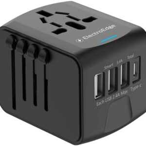 Universal Travel Adapter Worldwide with 3 USB, 1 USB-C and 1 AC Socket, International Travel Adapter UK to European Power, Universal Plug Adaptor for EU USA Australia Thailand Uk