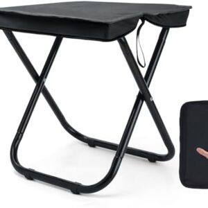16" Collapsible Camping Stool with Ultralight Packable Frame, Folding Hunting Stool with Zippered Carrying Bag Seating for Adults Outdoor Fishing Hiking Backpacking Travel Tent Beach, Black