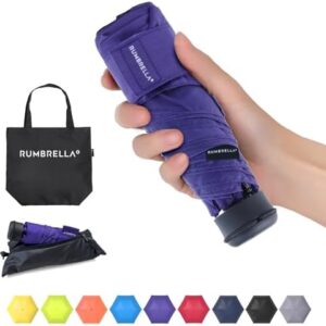 RUMBRELLA 43in Mini Travel Umbrella, UV Pocket Umbrella, Portable Compact Folding Umbrella, Small Light-Weight Waterproof Brolly, Rain and Sun Umbrellas （Purple）