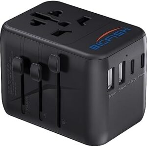 Universal Travel Adapter, Worldwide Travel Plug Adapter with 2 USB A and 2 USB C, Dual 10A Fuses All In One International Travel Adapter - EU UK US AUS Plugs