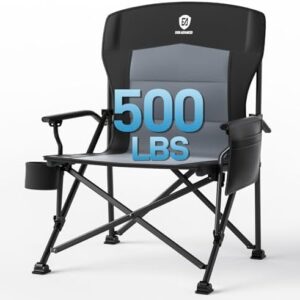 EVER ADVANCED Camping Chair for Adults Oversized 230KG, Folding Chair for Heavy People with Side Pocket, Heavy Duty Extra Wide with Hard Armrest Foldable Garden Fishing Outdoor Fold up
