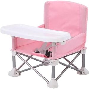 Generic Baby Seat Booster, Space Saver Toddlers, Portable Folding Booster Feeding Chair with Belt/Food Tray/Travel Bag, Pink