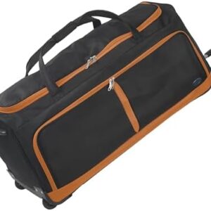 Aerostar 40" XXL Extra Large Lightweight Duffle 3 Wheel Travel Bag Holdall Suitcase Check-in Luggage All Terrain (194L, Orange on Black)