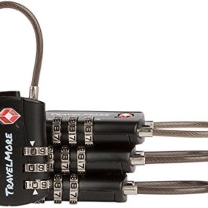 4-Pack TSA Approved Travel Combination Cable Luggage Locks for Suitcases & Backpacks | TSA Locks | Luggage Locks | Black