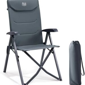 TIMBER RIDGE Camping Chairs for Adults Heavy Duty, Oversized Folding Garden Chair, High Back Outdoor Chair Luxury for Caravan Dining Beach Picnic, Adjustable 4-Position, Support 150kg, Grey