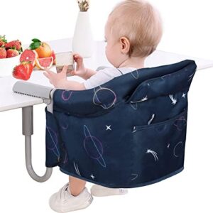 Portable Hook on Seat, Folding High Chair Baby Clip on Highchair with Seat Belt/Bag/Removable Seat for Home Travel,6-36 Months/33lb-Blue