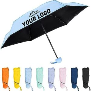 TOPTIE Custom Mini Travel Umbrella, Add Your Name Logo on Compact Umbrella for Sun & Rain - Blue